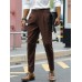 Men Solid Color Pleated Button Side Pockets Ankle Length Business Pants