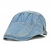 Menico Men Casual Made  Old Denim Sunshade Short Brim Beret Flat Hats