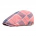 Men Cotton Plaid Pattern Sunshade Short Brim Casual Vintage Forward Hats Beret Flat Caps